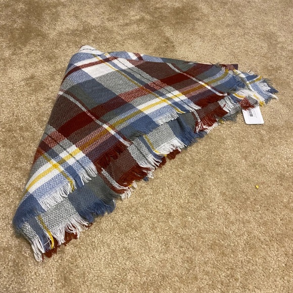 Ruggine Plaid Blanket Scarf Oversized Teal Fringe - Picture 3 of 3